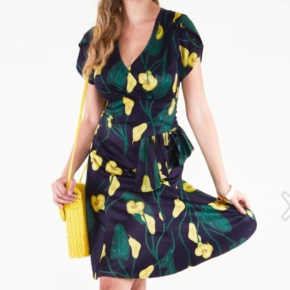Voodoo Vixen Dresses & Skirts - SOLD! Voodoo Vixen Flora Calla Lily Print Dress 40s Pinup Rockabilly Size Medium